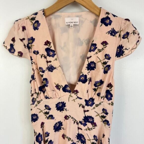 Sunday Best Aritzia 4 Light Pink Blue Floral Open Back Mini Dress V Neck Summer - Picture 13 of 13